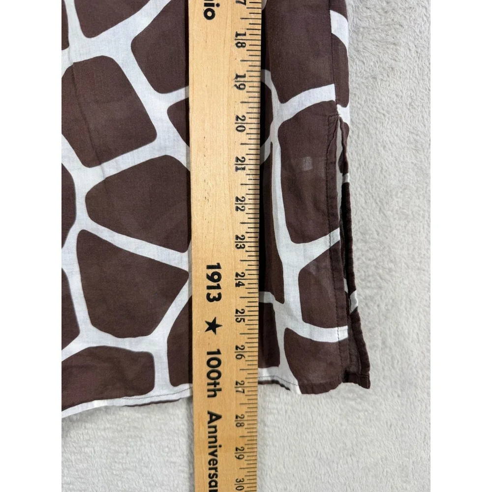 Michael Kors Tunic Blouse Womens L Brown Giraffe Print Cotton V-Neck Top